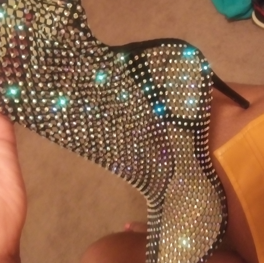 BRAND NEW Ankle Sock Boot In Black Fishnet Heel
